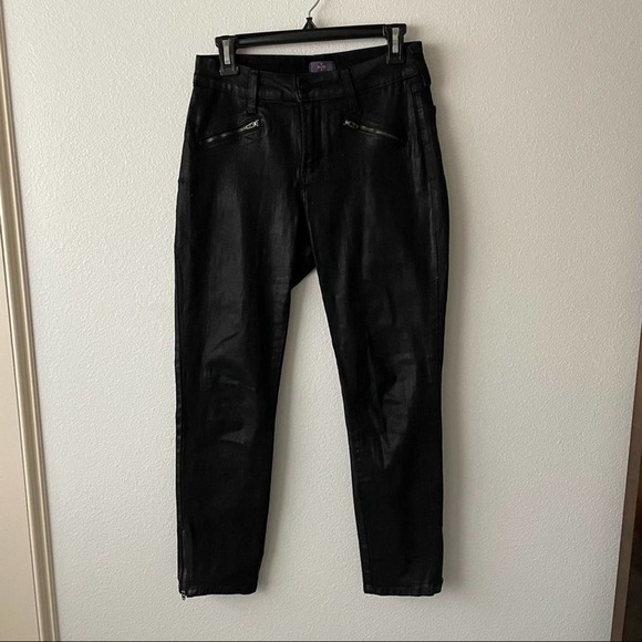 NYDJ Black Coated Denim Ankle Zip Jeggings - Picture 1 of 6